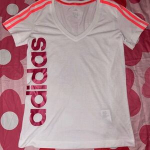 Adidas White Tee with Pink Accents